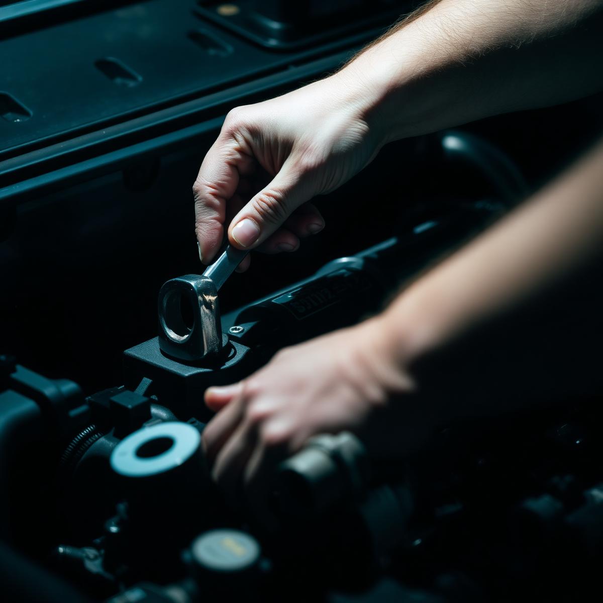 Mechanic working on an engine at MWR Auto